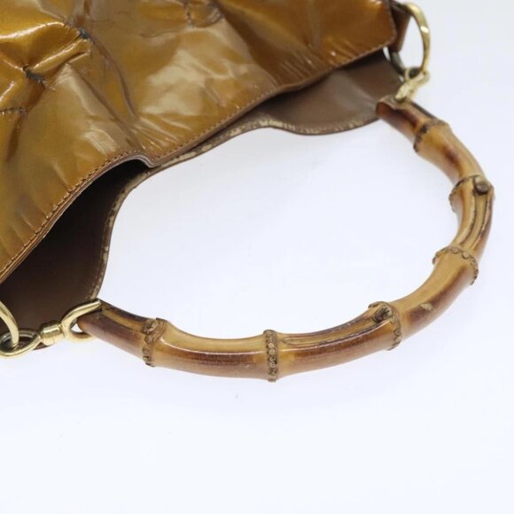 GUCCI Bamboo Hand Bag Enamel 2way Gold Tone Gold 001 1014 1638 0 Auth 93035 - Picture 7 of 15